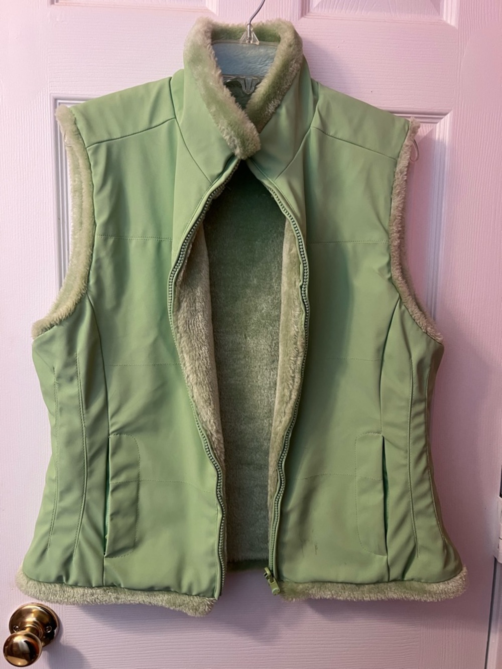 Women's Light Green Faux Fur-Lined Vest